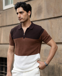 Brown & Beige Stripe Knit T-Shirt 100% Cotton