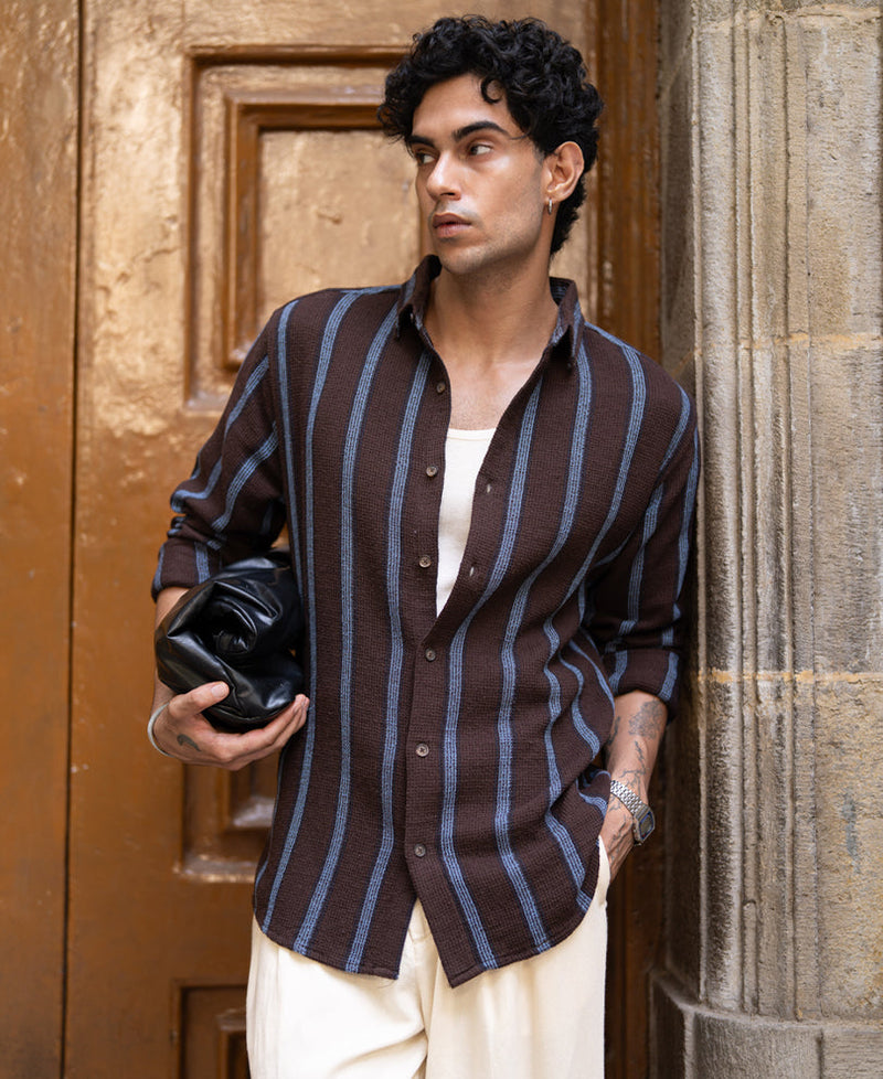 Dark Brown Structured Stripe Shirt