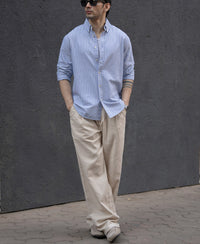 Blue Oxford Stripe Buttondown Shirt 100% Cotton