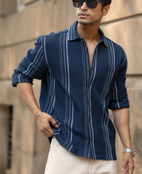 Navy Structured Striped Shirt 100% Cotton