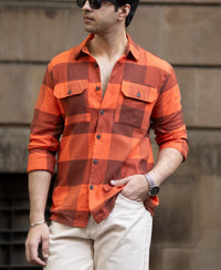 Rust Orange Checks Shirt 100% Cotton