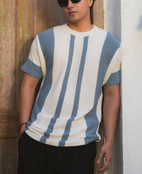 Grey Stripe Knit T-Shirt 100% Cotton