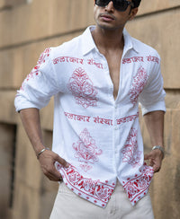 White Kalakar Print Shirt 100% Cotton