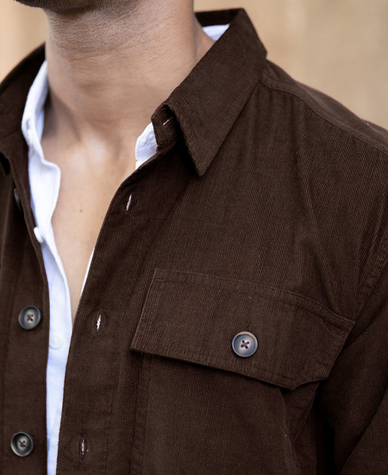 Brown Corduroy Shirt With Pockets 100% Cotton
