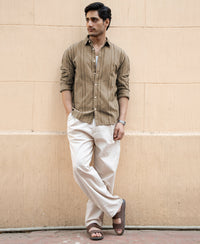 Dark Beige Boucle Stripe Shirt 100% Cotton