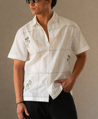 Off-White Floral Embroidery Shirt 100% Cotton