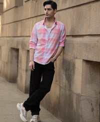 Peach Lightweight Summer Checks Shirt 100% Cotton