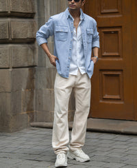 Blue Washed Denim Double Pocket Shirt 100% Cotton