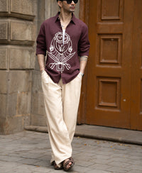Wine Printed Linen Shirt
