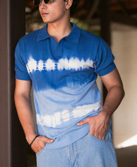 Blue Tie Dye Knit T-Shirt 100% Cotton
