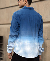 Blue Ombre Checked Shirt 100% Cotton