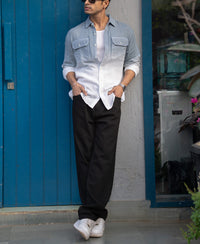 Grey Sky Double Pocket Ombre Shirt 100% Cotton