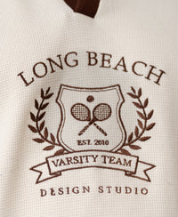 Cream Contrast Embroidery T-Shirt 100% Cotton