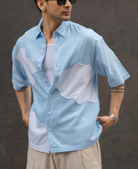 Sky Blue Cloud Applique Shirt 100% Cotton