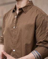 Tan Brown Washed Shirt 100% Cotton