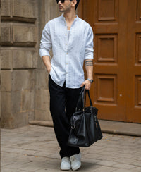 White Chinese Collar Structure Shirt