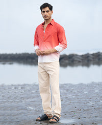 Coral Red Ombre Print Shirt 100% Cotton
