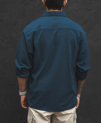 Teal Blue Structured Knit Shacket Oversized Shirt