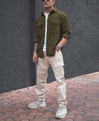Olive Green Structured Knit Oversized Shirt