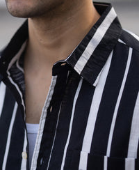 Black Lightweight Striped Shirt 100% Cotton