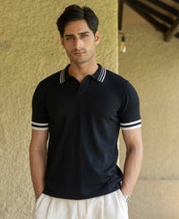 Black Knitted Polo T-Shirt 100% Cotton