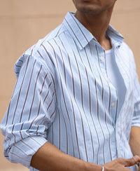 Pale Blue Lightweight Stripe Shirt 100% Cotton