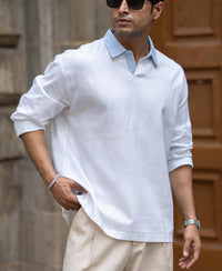 White Contrast Collar Kurta Shirt