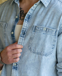 Blue Double Pocket Denim Shirt 100% Cotton