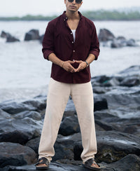 Wine Corduroy Buttondown Shirt 100% Cotton
