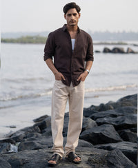 Brown Seer Sucker Stripe Shirt 100% Cotton