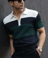 Olive & Navy Knit Stripe T-Shirt 100% Cotton
