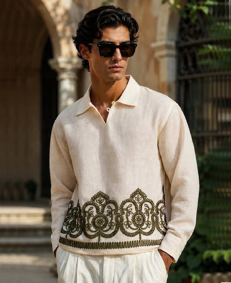 Cream Embroidered Kurta Shirt