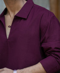 Wine Lightweight Structured Kurta Shirt 100% Cotton