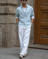 Blue Stripe Abstract Print Shirt 100% Cotton