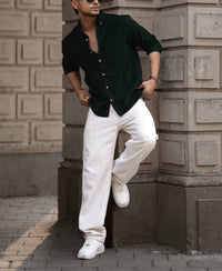 Dark Green Corduroy Buttondown Shirt 100% Cotton
