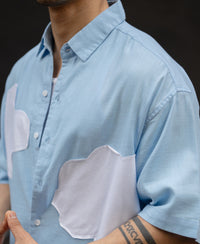 Sky Blue Cloud Applique Shirt 100% Cotton