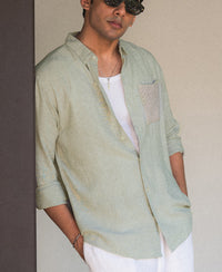 Sage Linen Blend Crochet Shirt