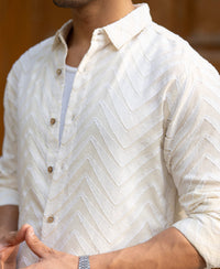 Off White Jacquard Shirt 100% Cotton