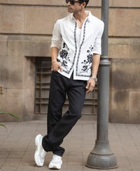 White Slub Embroidered Shirt 100% Cotton