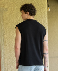 Black Knitted Henley Vest