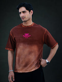 Brown Sprayed Graphic T-Shirt 100% Cotton