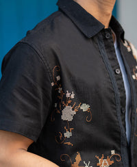 Black Embroidered Shirt 100% Cotton