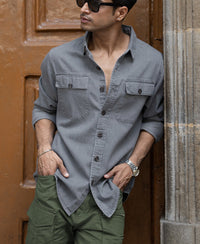 Mid Grey Washed Denim Shirt 100% Cotton