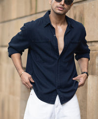 Navy Overdyed Twill Overshirt 100% Cotton
