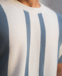 Grey Stripe Knit T-Shirt 100% Cotton