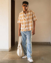 Beige Structured Checks Shirt