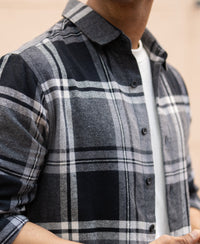 Grey & Black Macro Checks Shirt 100% Cotton