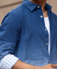 Blue Ombre Checked Shirt 100% Cotton