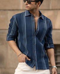 Navy Structured Striped Shirt 100% Cotton