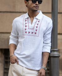 White Embroidered Kurta Shirt 100% Cotton